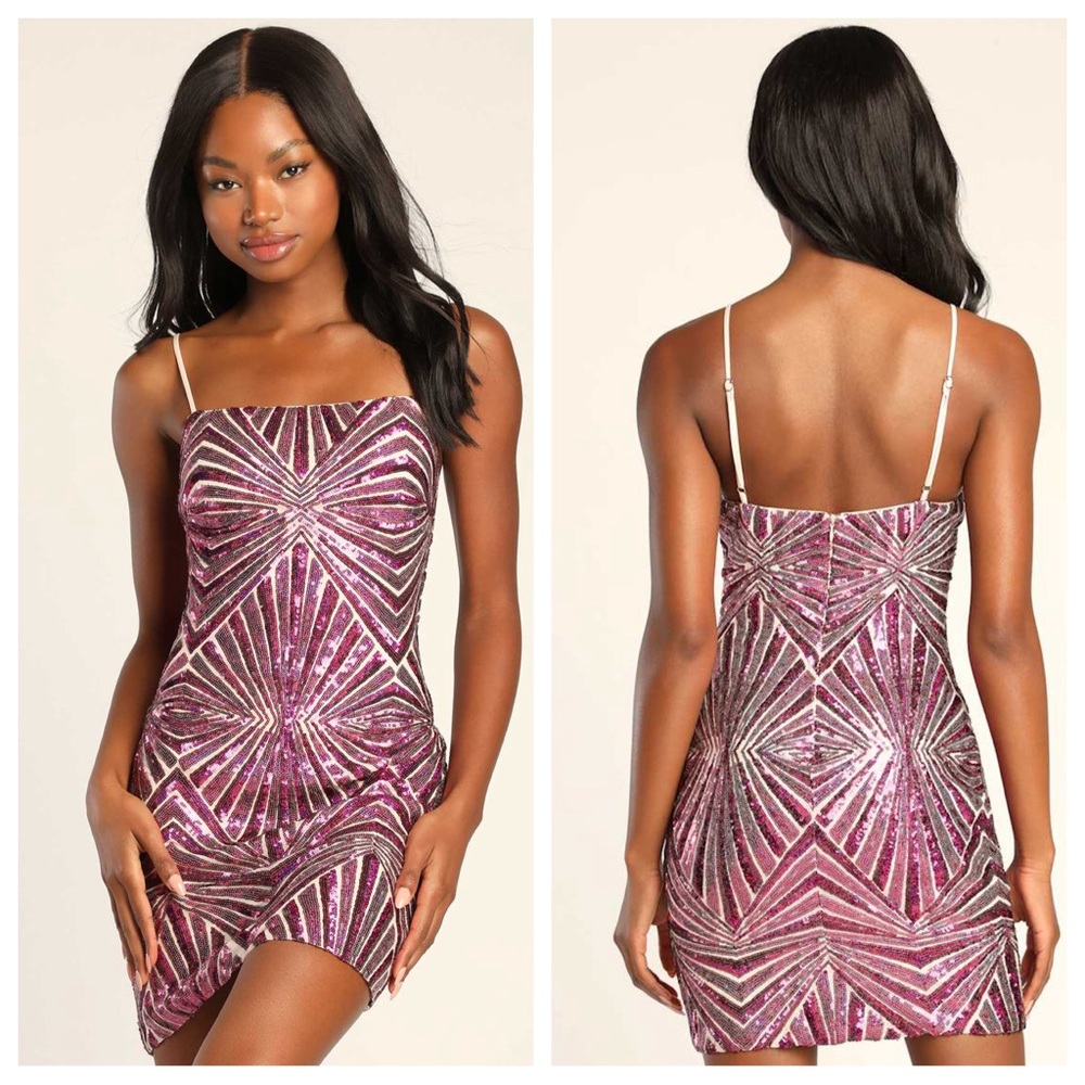 NWT Lulus Lost In Your Eyes Magenta Sequin Bodycon Mini Dress XS - Picture 10 of 10